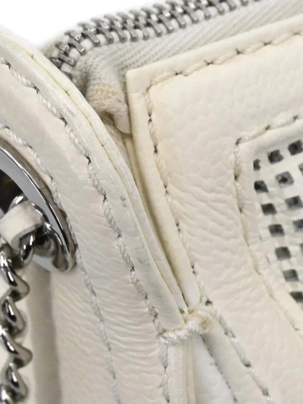 Chanel White Perforated Calfskin Pulley Shoulder Bag